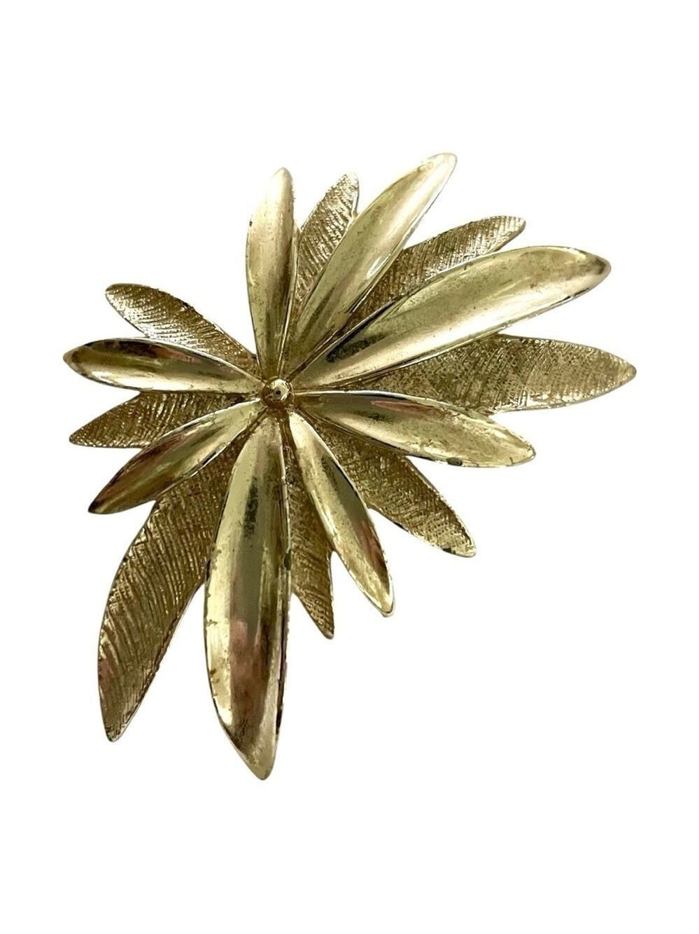 Sarah Coventry Starburst Gold-Tone Brooch, Elegant Vintage Textured Leaves.